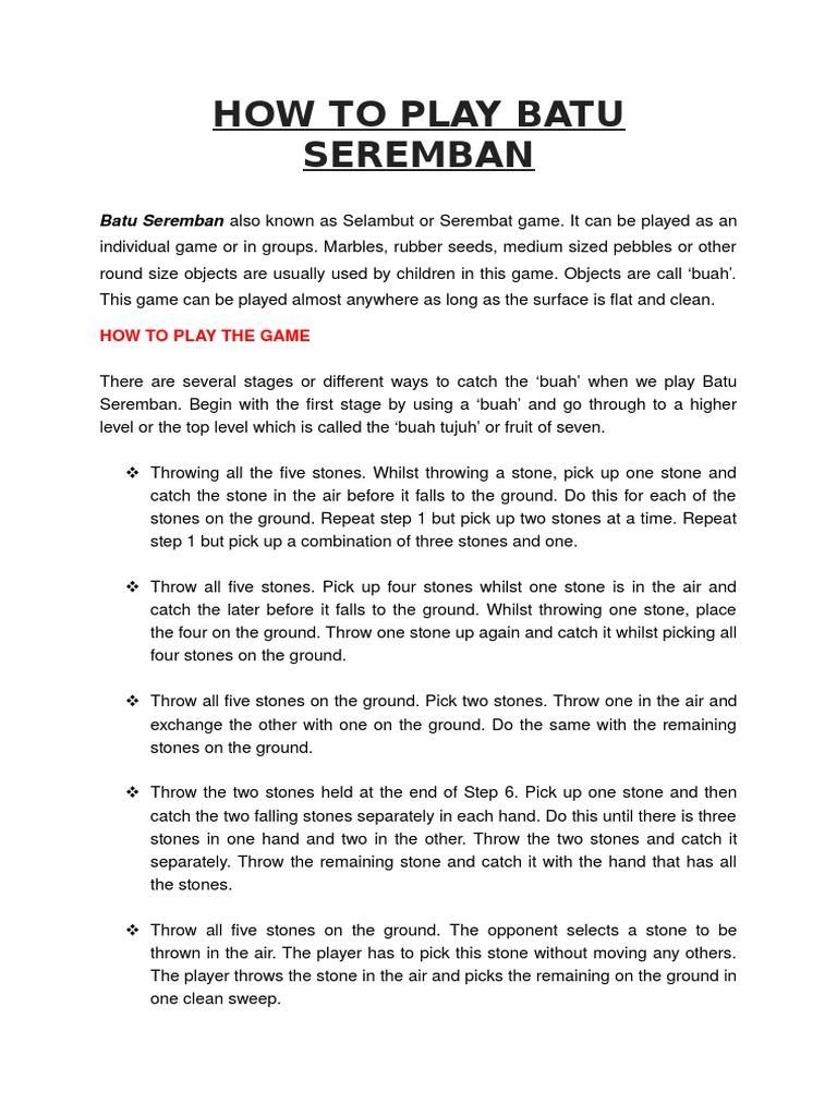 How To Play Batu Seremban | PDF | Sports | Leisure