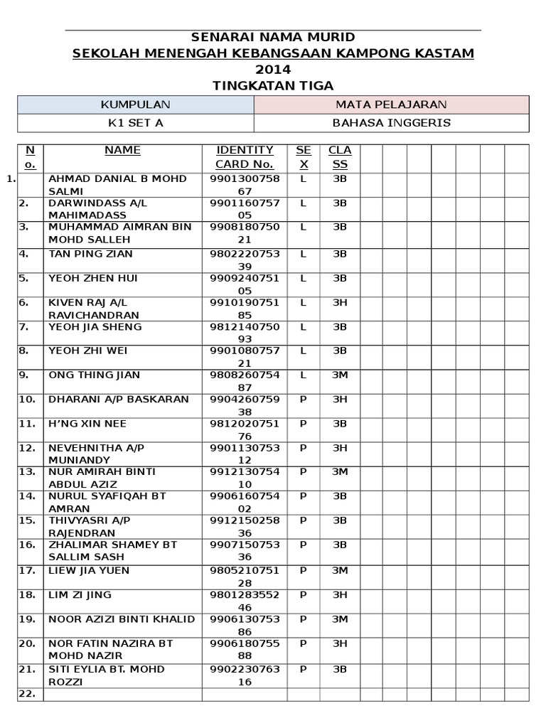 Senarai Nama Murid 2014 Kosong | PDF | Perjalanan