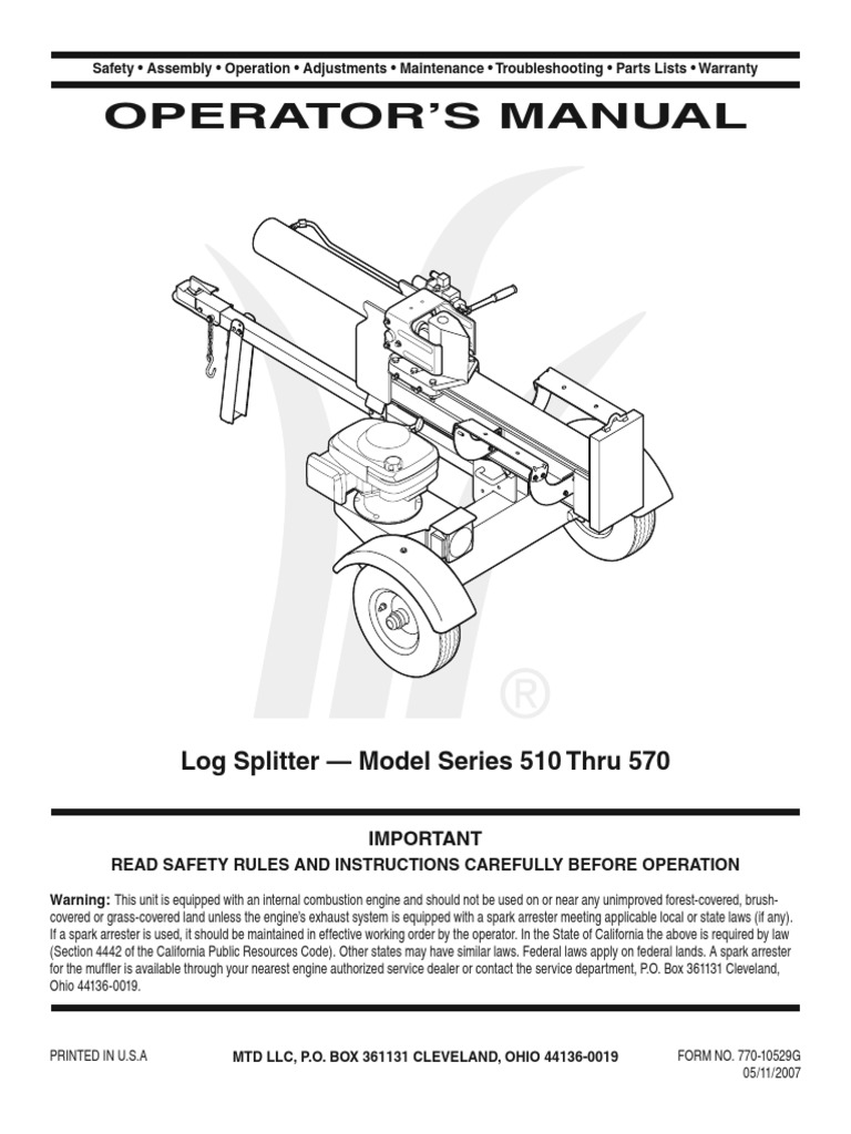 Mtd Yard Machine 25 Ton Log Splitter Manual Internal Combustion