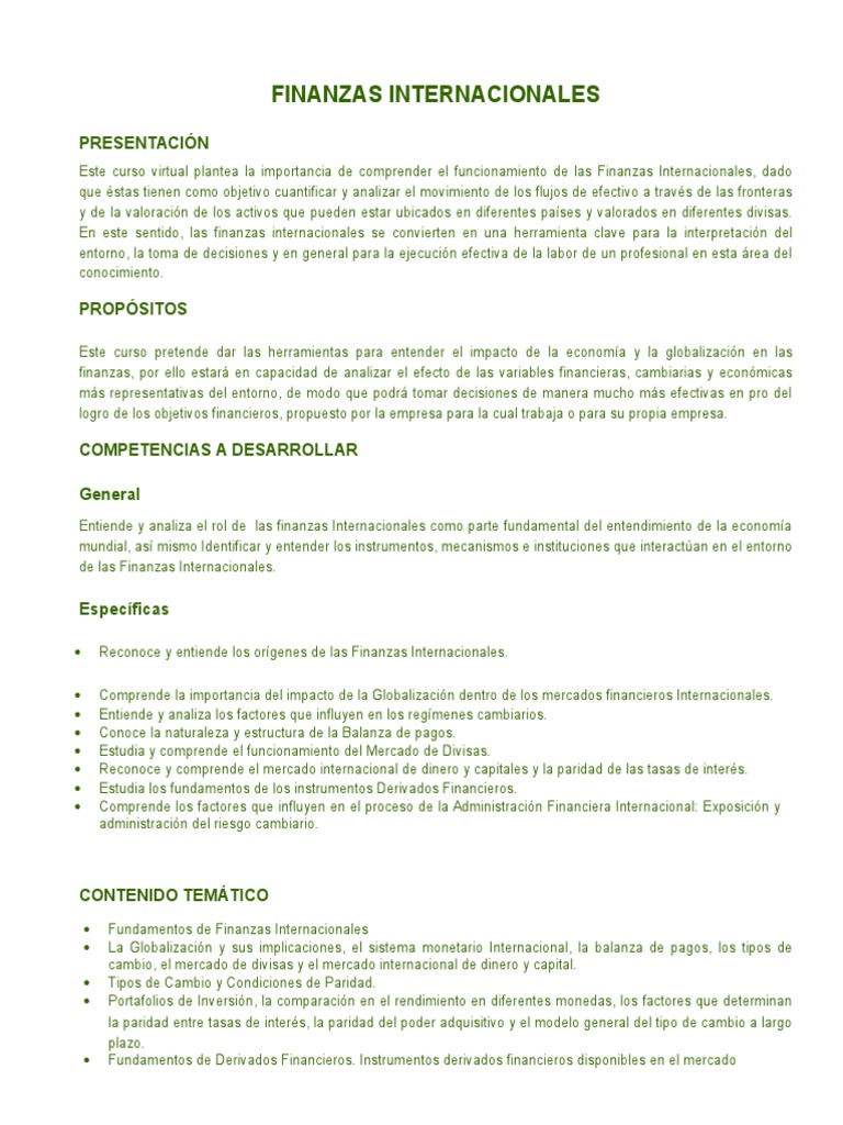 Curso de Finanzas Internacionales | PDF | Mercado de divisas | Mercado ...