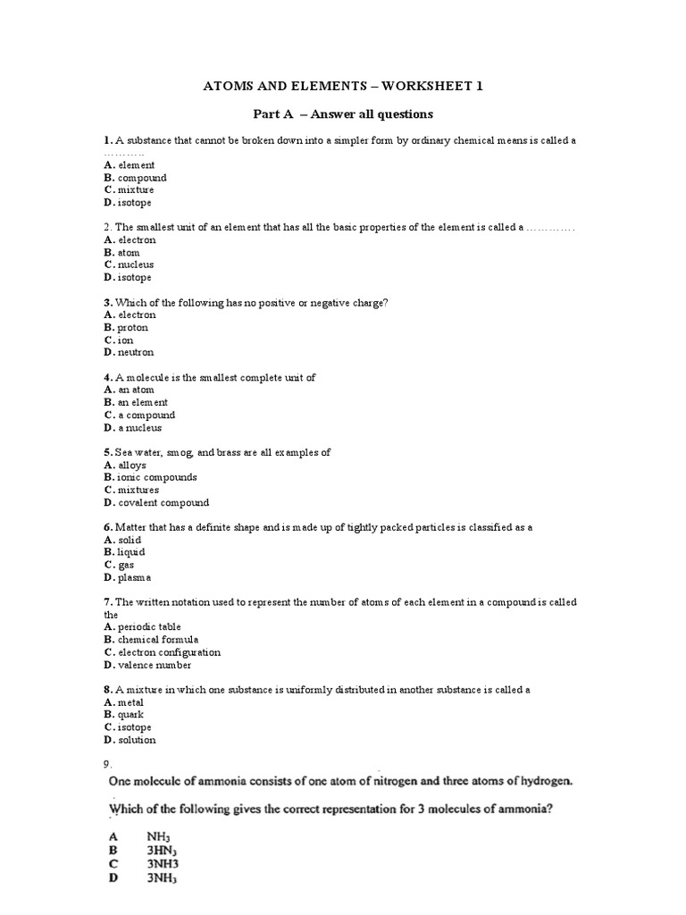 Atoms and Elements Worksheet 22 Year 22 Science  PDF Regarding Atoms And Elements Worksheet