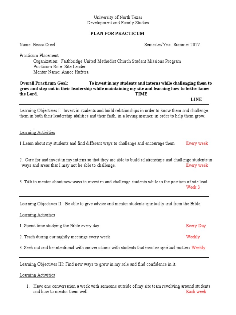 Practicum Plan | PDF | Self-Improvement