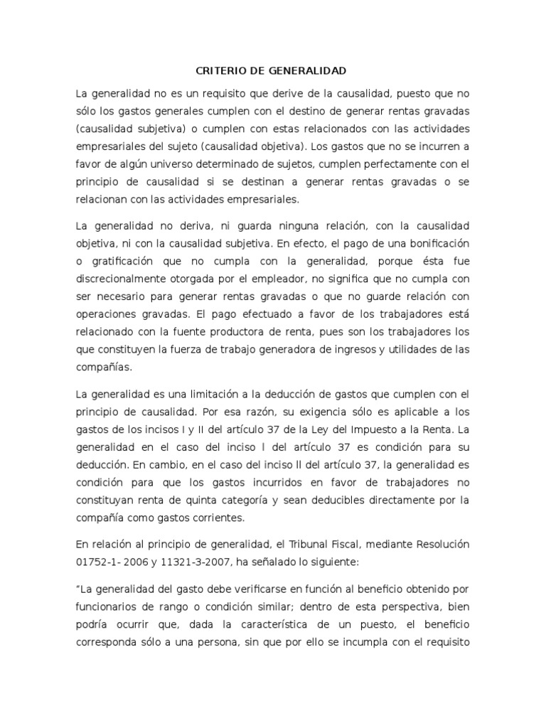 Criterio de Generalidad | PDF | Impuesto sobre la renta | Impuestos