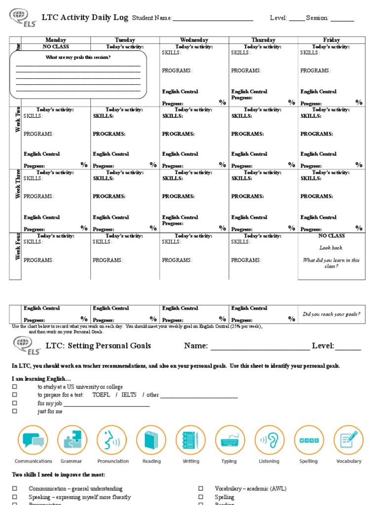 LTC Daily Log for English Learning | PDF | International English ...