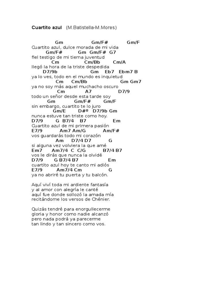 Cuartito Azul: Letra y Melodía del Tango | PDF