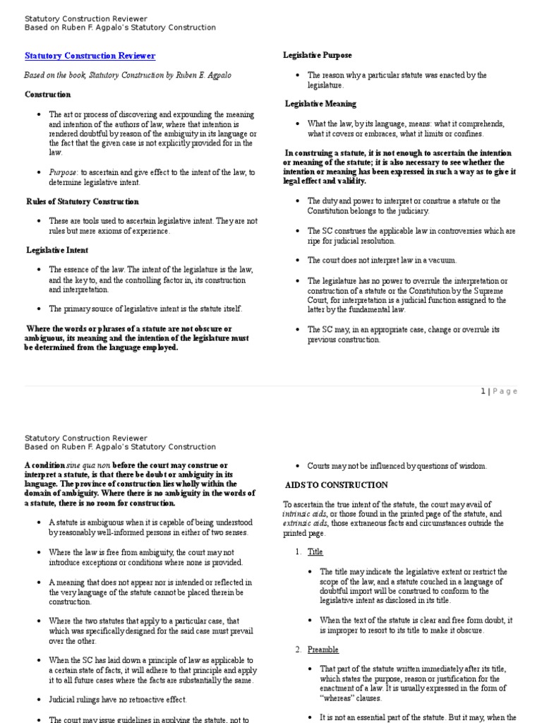 Statutory Construction Reviewer Statutory Interpretation Precedent