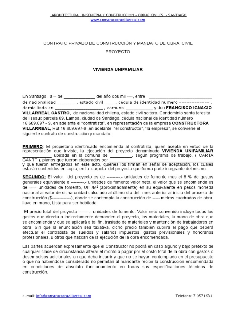 Contrato Construccionpdf Presupuesto Arquitecto