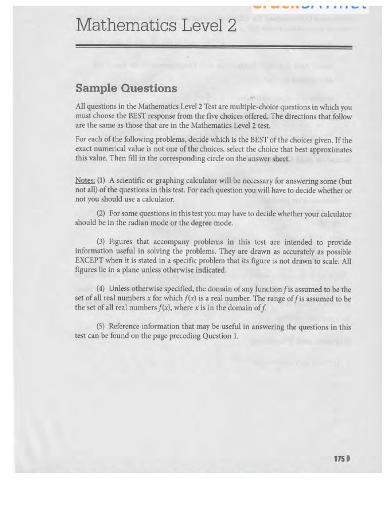 SAT 2 Math Level 2 Practice Test From The Official Study Guide | PDF