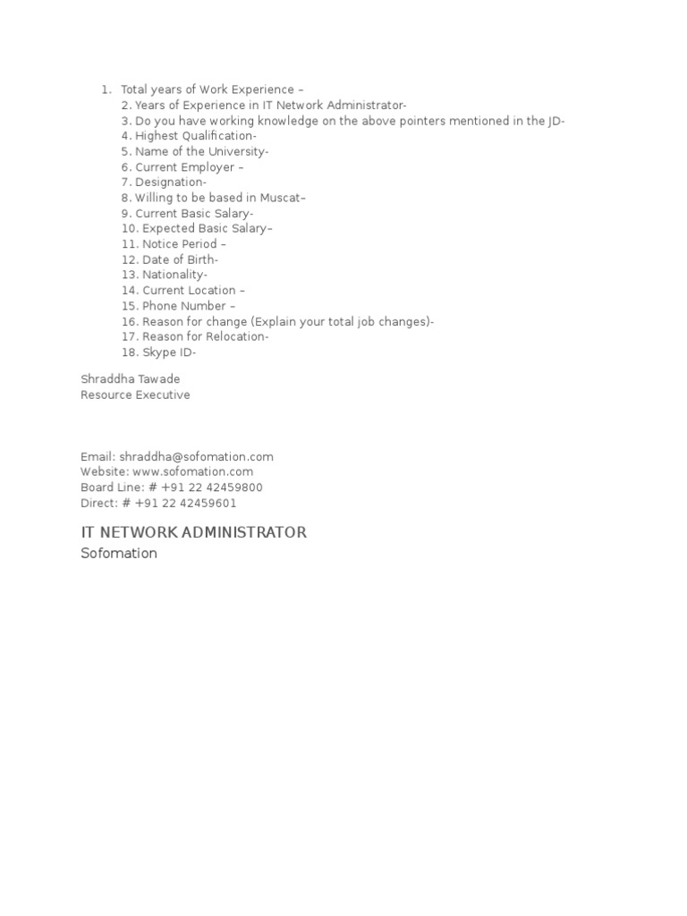 It Network Administrator: Sofomation | PDF