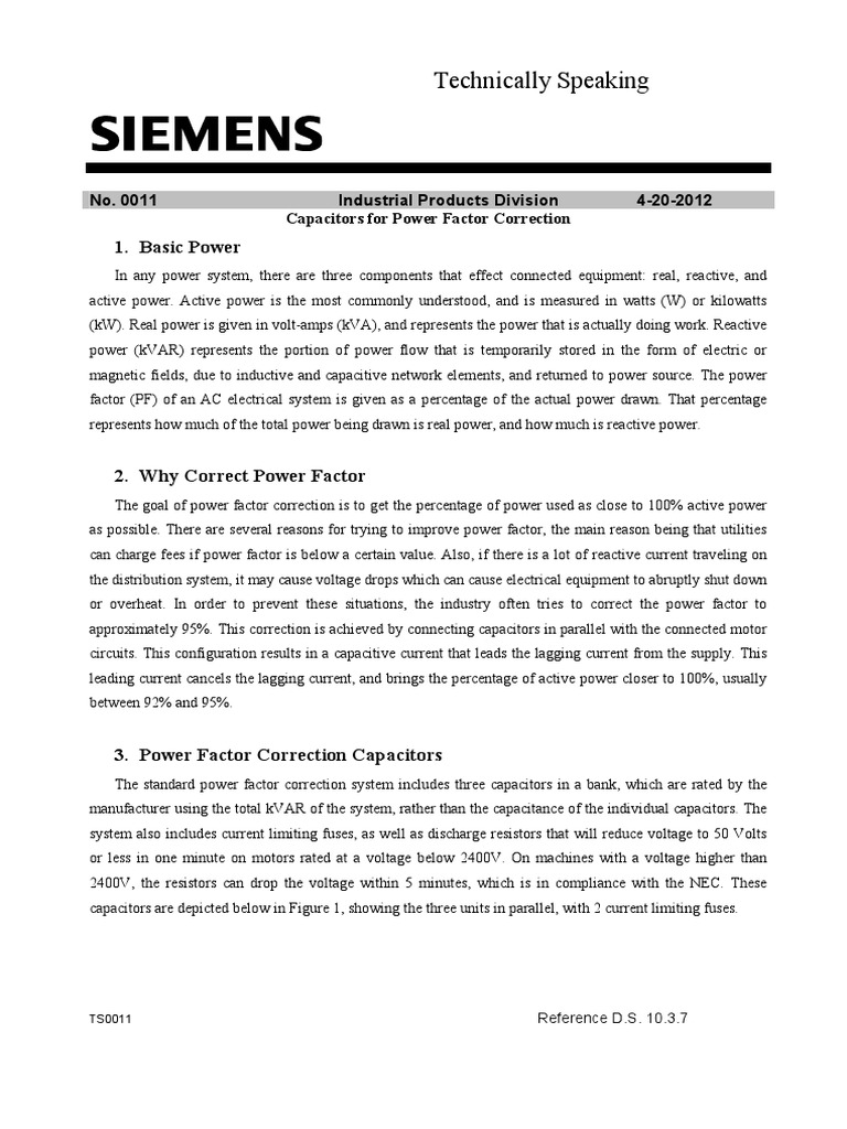 Capacitors For Power Factor Correction PDF | PDF