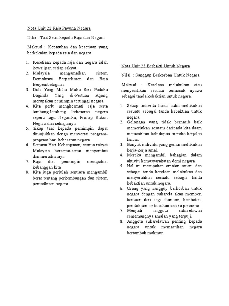 Nota Unit 22 Raja Payung Negara Pdf