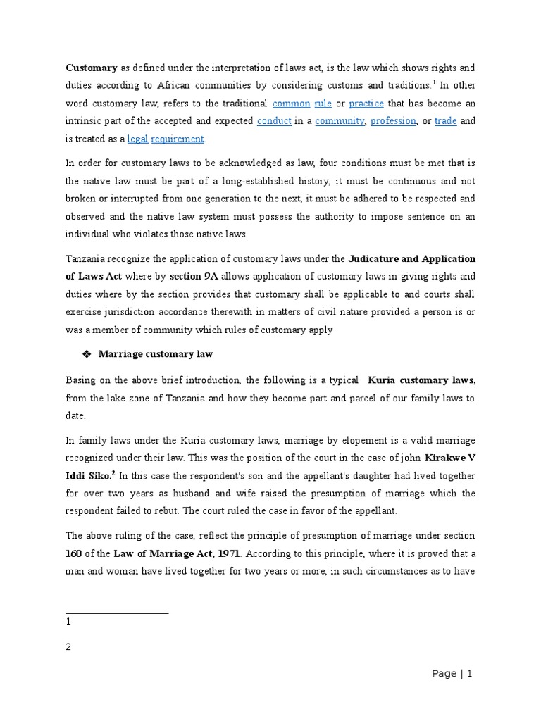 Customary As Defined Under The Interpretation of Laws Act PDF