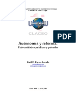 Porras, Raúl. Autonomía y reforma. Universidades públicas y privadas