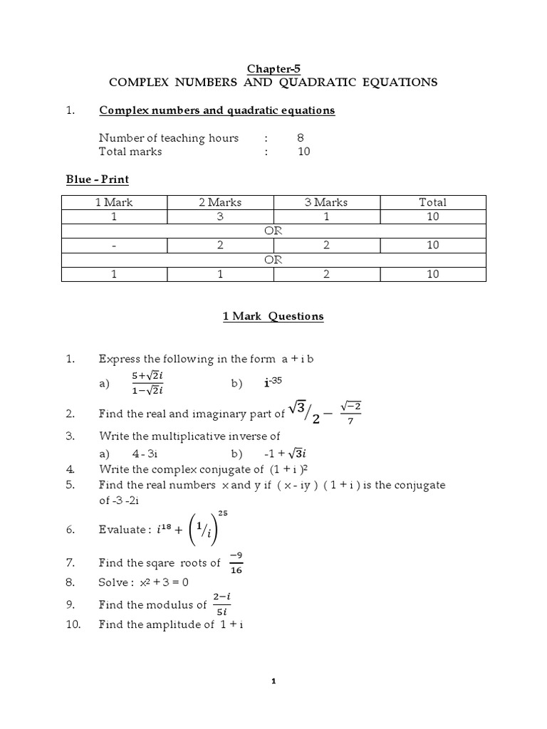35 - ch5-COMPLEX NUMBERS AND QUADRATIC EQUATIONS PDF | PDF | Complex ...