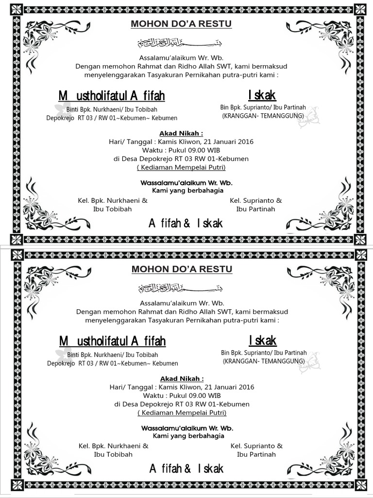 1030+ Contoh Undangan Pernikahan Di Besek Gratis