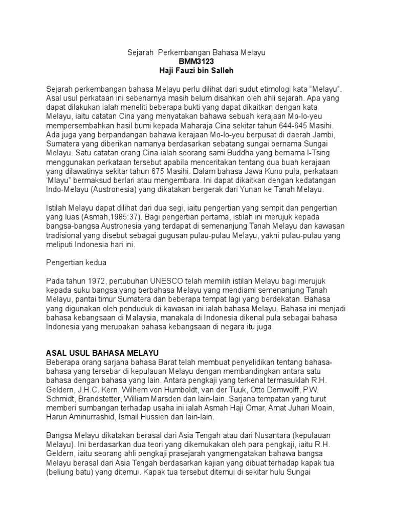 Sejarah Perkembangan Bahasa Melayu 1 Pdf