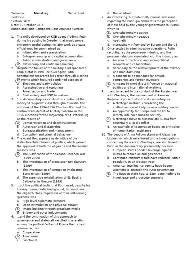 PS 182 Case Analysis | PDF | Russian Oligarch | Vladimir Putin