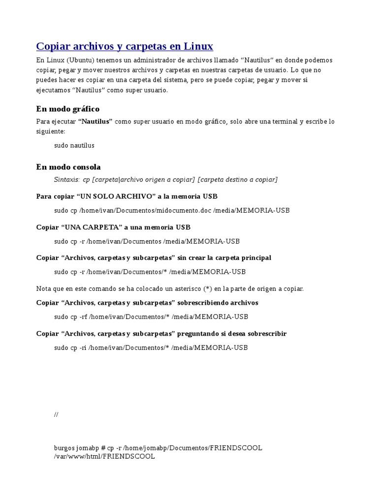Cómo copiar archivos en Linux | PDF | Informática