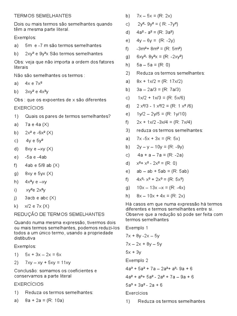 Aula de Algebra Monomios e Polinomios e Fatoração | PDF | Objetos ...