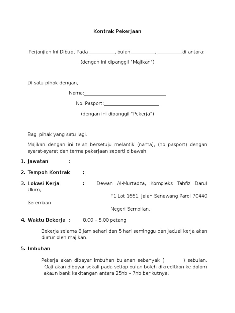 Kepentingan Kontrak Bertulis dan Butiran Perkhidmatan
