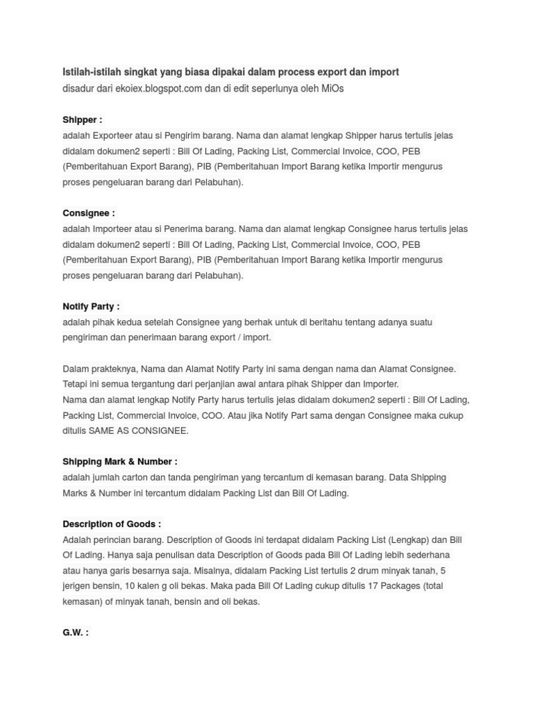 Daftar Istilah-Istilah Perdagangan Internasional | PDF | Bisnis