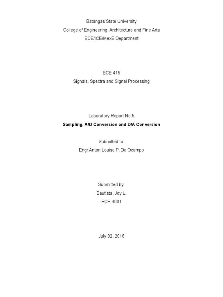 Analysis of Sampling, Aliasing, A/D Conversion and D/A Conversion ...