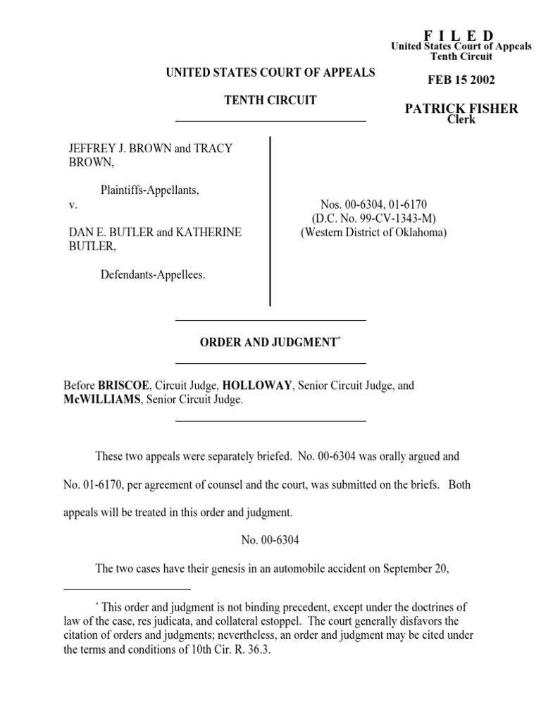Tenth Circuit Ruling on Brown v. Butler Case | PDF | Brief (Law ...