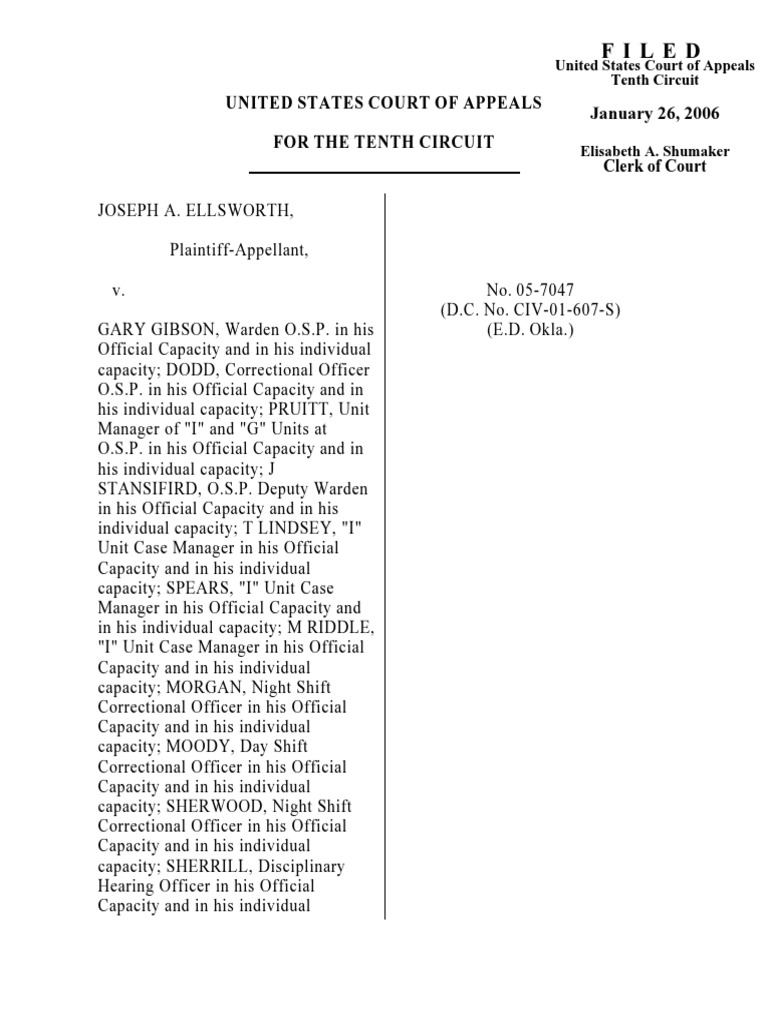 Ellsworth v. Gibson, 10th Cir. (2006) PDF Lawsuit Discovery (Law)