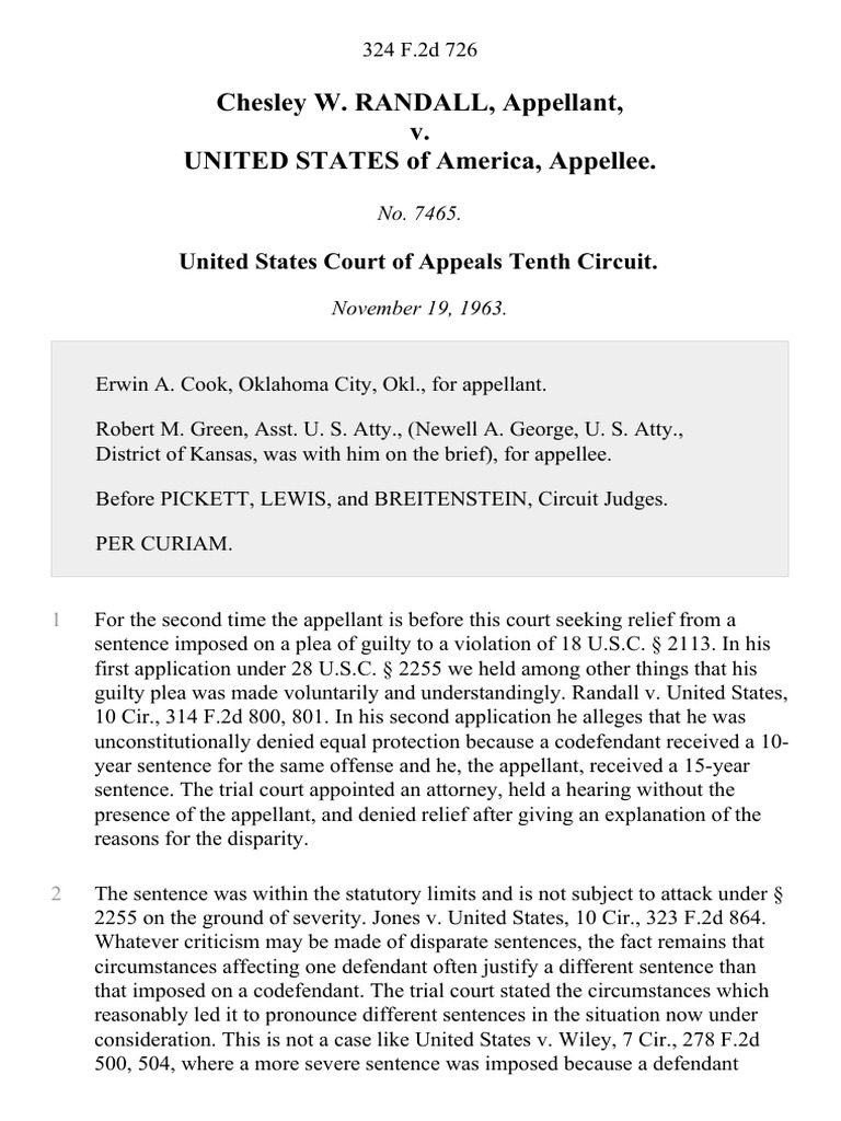 Randall v. United States: Sentence Appeal | PDF | Law