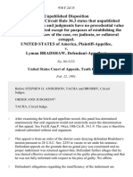 United States v. Lyman Bradshaw, 930 F.2d 35, 10th Cir. (1991)