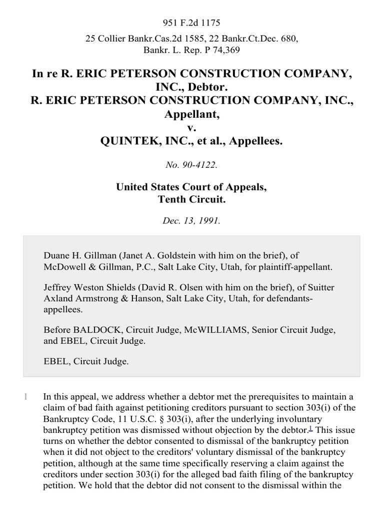In Re R. Eric Peterson Construction Company, Inc., Debtor. R. Eric