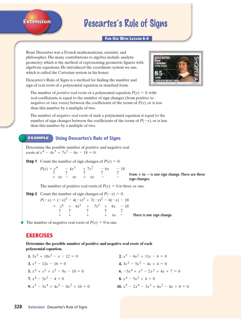 Descartes Rule Of Signs Numbers Equations