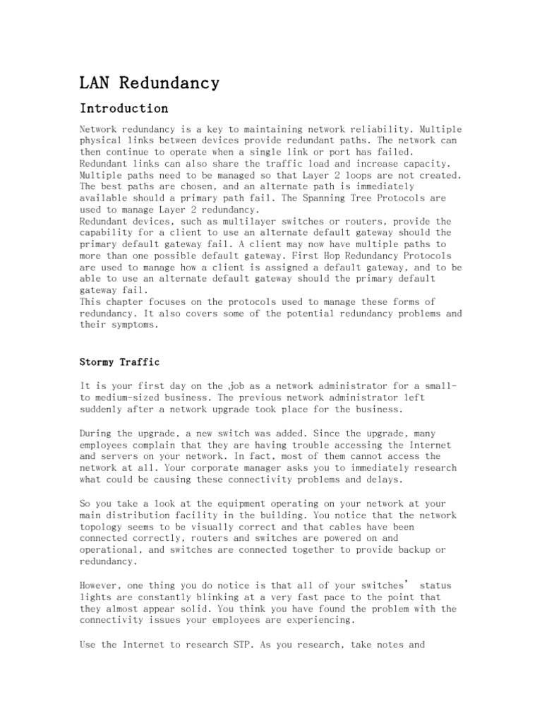 Lan Redundancy Download Free Pdf Network Switch Computer Network