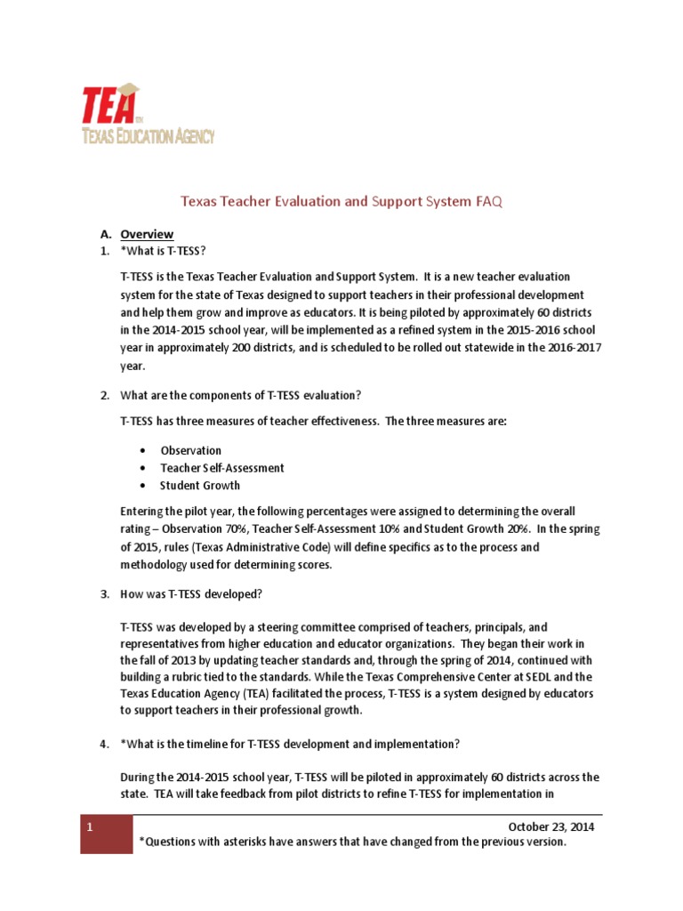 Texas Teacher Evaluation and Support System Faq Oct 23 PDF Teachers