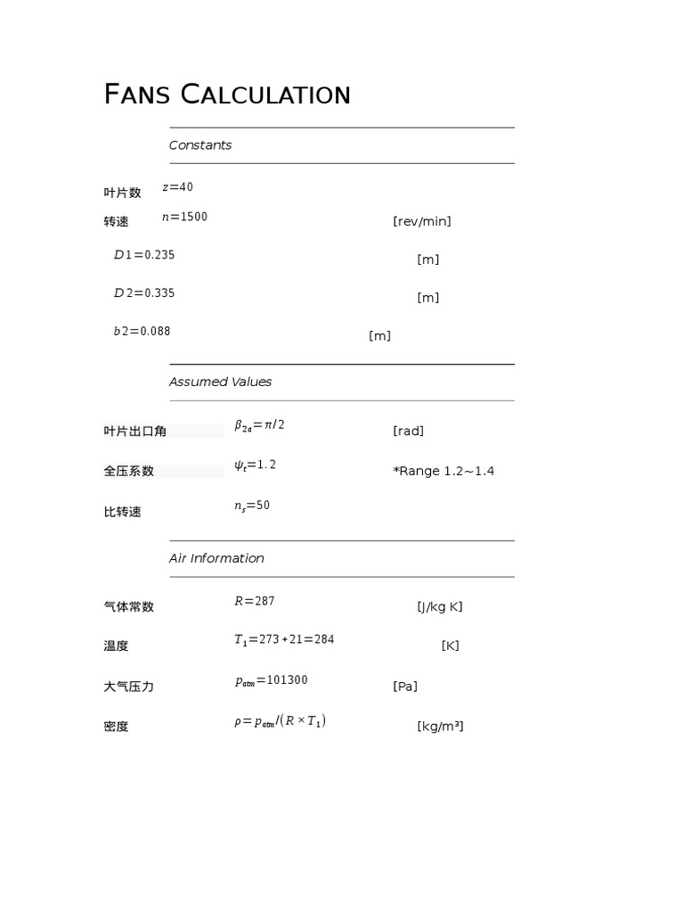 Fans Calculation PDF