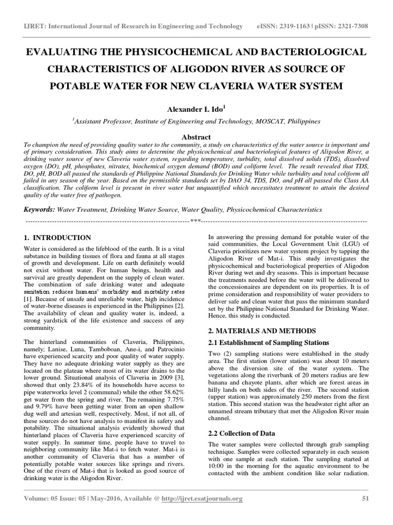 Evaluating The Physicochemical and Bacteriological Characteristics of
