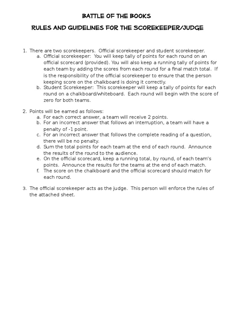 Battle of the Books Scoring Guidelines | PDF
