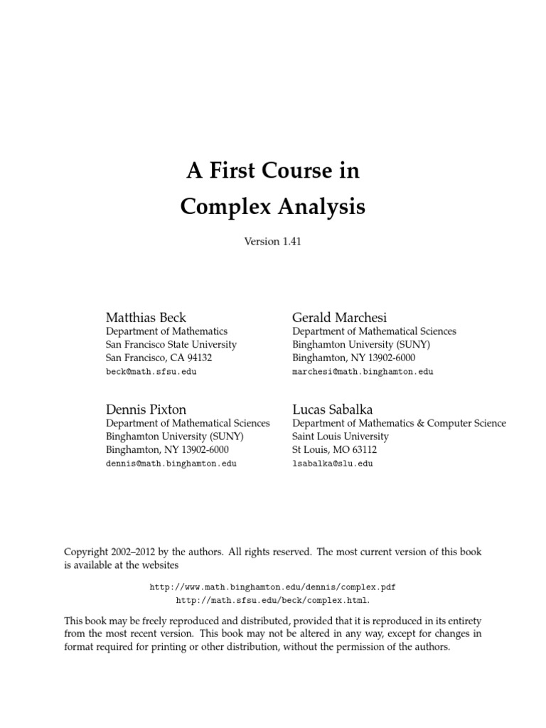 A First Course in Complex Analysis | PDF | Complex Number | Holomorphic ...