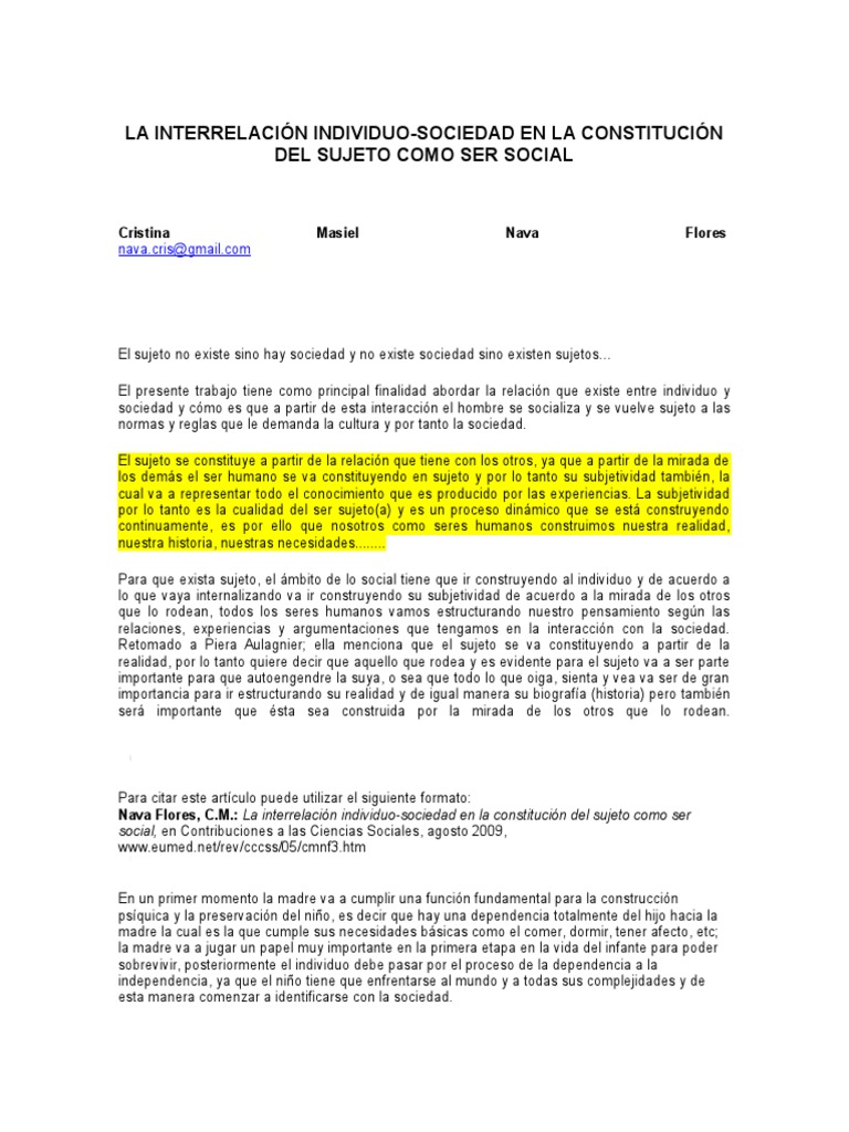 Individuo y Sociedad: Construcción del Sujeto | PDF | Ciencias sociales ...