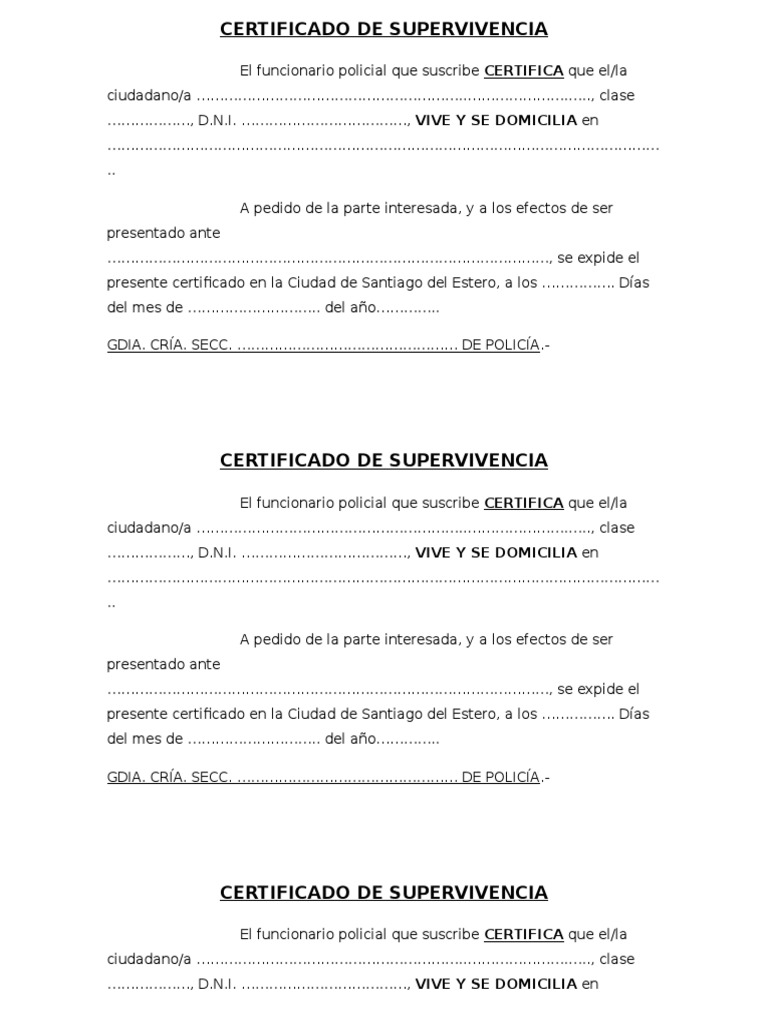 Certificado De Supervivencia Pdf 