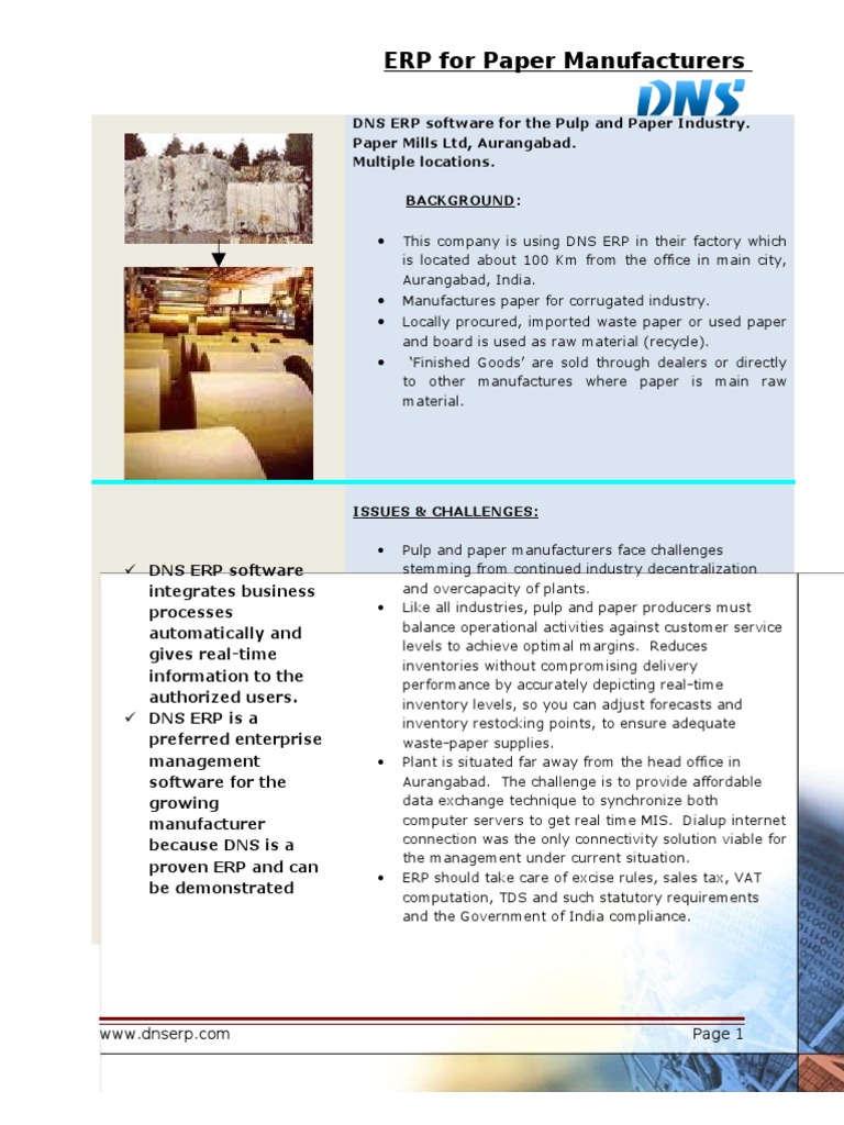 DNS ERP Solutions for Paper Industry | PDF | Enterprise Resource ...