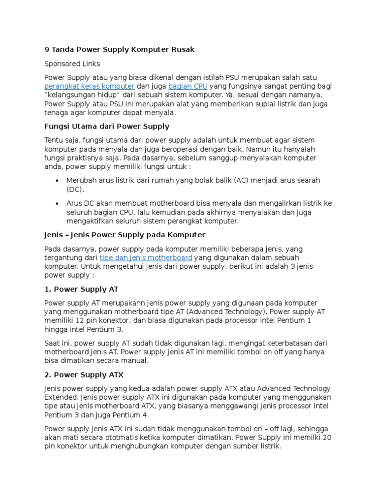 9 Tanda Power Supply Komputer Rusak PDF