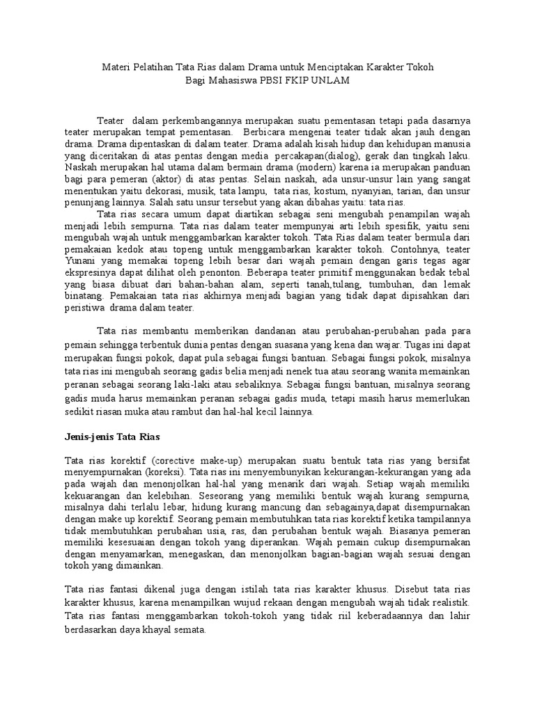 Sebutkan Manfaat Tata Rias Dalam Pertunjukan Teater