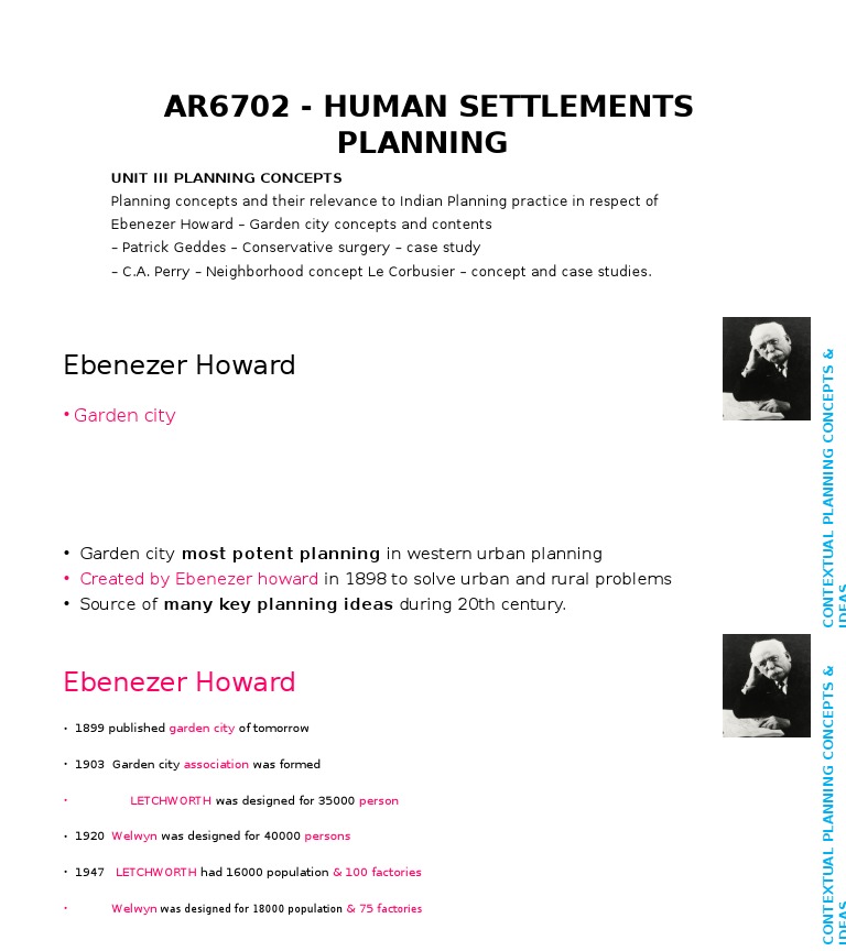 Ar6702 - Human Settlements Planning: Unit Iii Planning Concepts | PDF