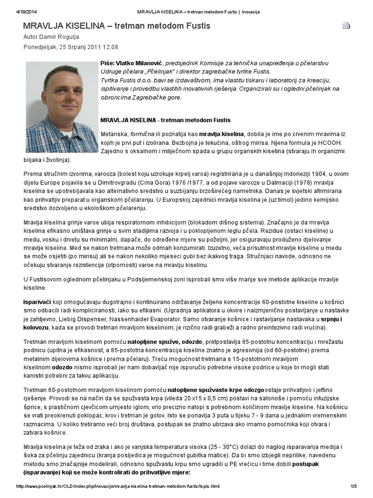 MRAVLJA KISELINA - Tretman Metodom Fustis - Inovacije PDF | PDF