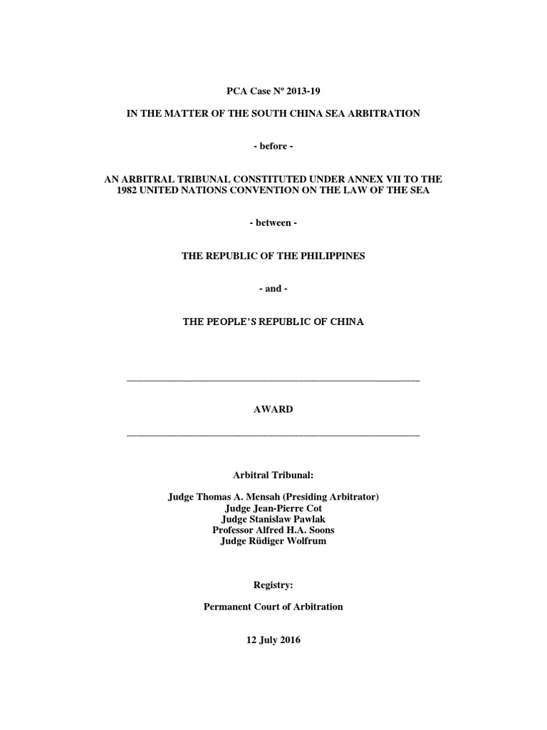 South China Sea Arbitration Award 2016 | PDF