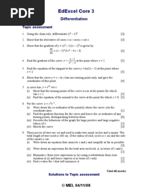 C3 Differentiation Topic Assessment Pdf Derivative Trigonometric Functions