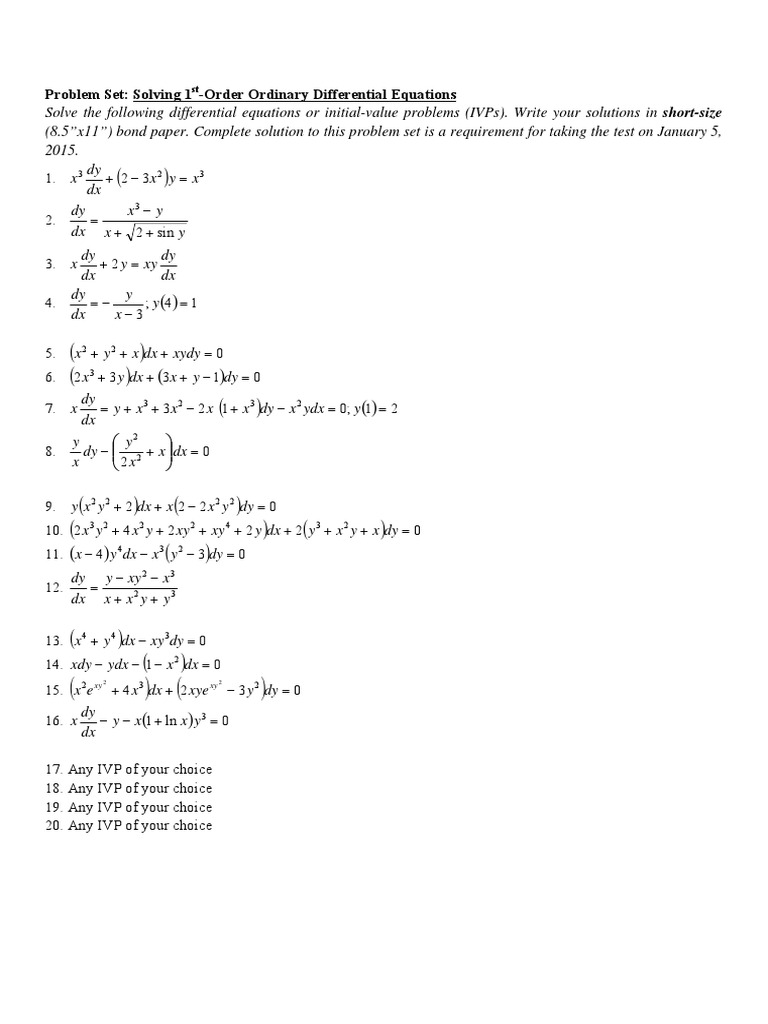 1st Order Ode Problem Set