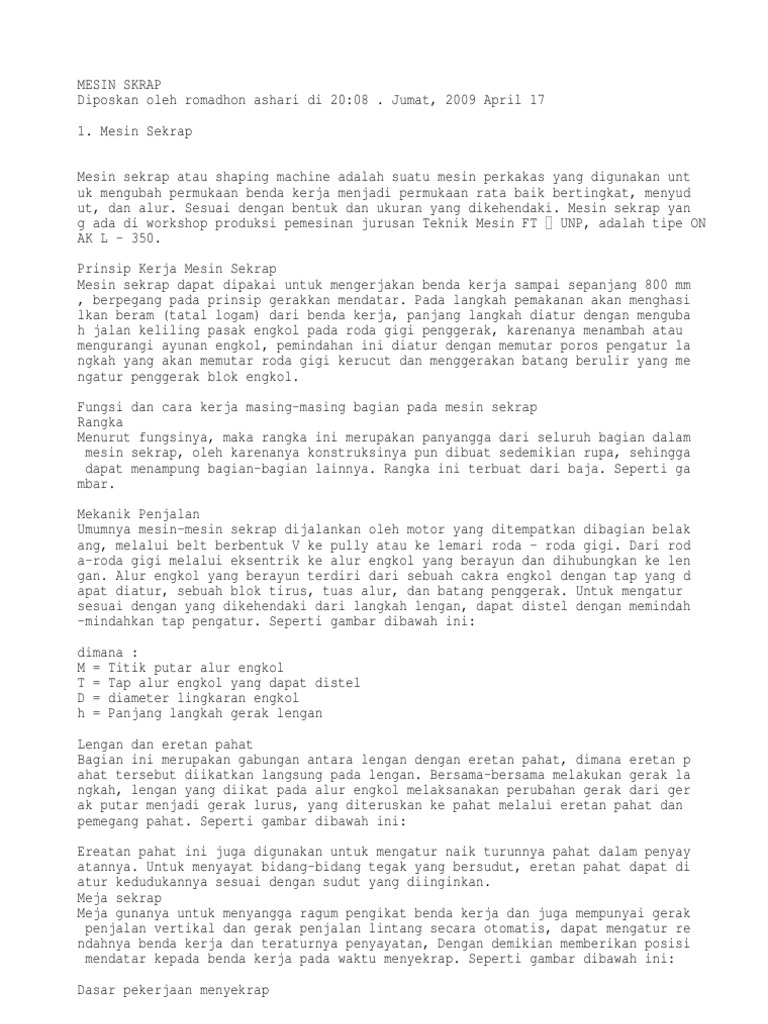 Mesin Sekrap: Fungsi dan Perawatan | PDF