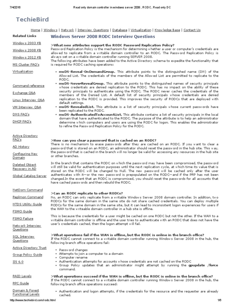RODC Password Replication Overview | PDF | Active Directory | Domain ...